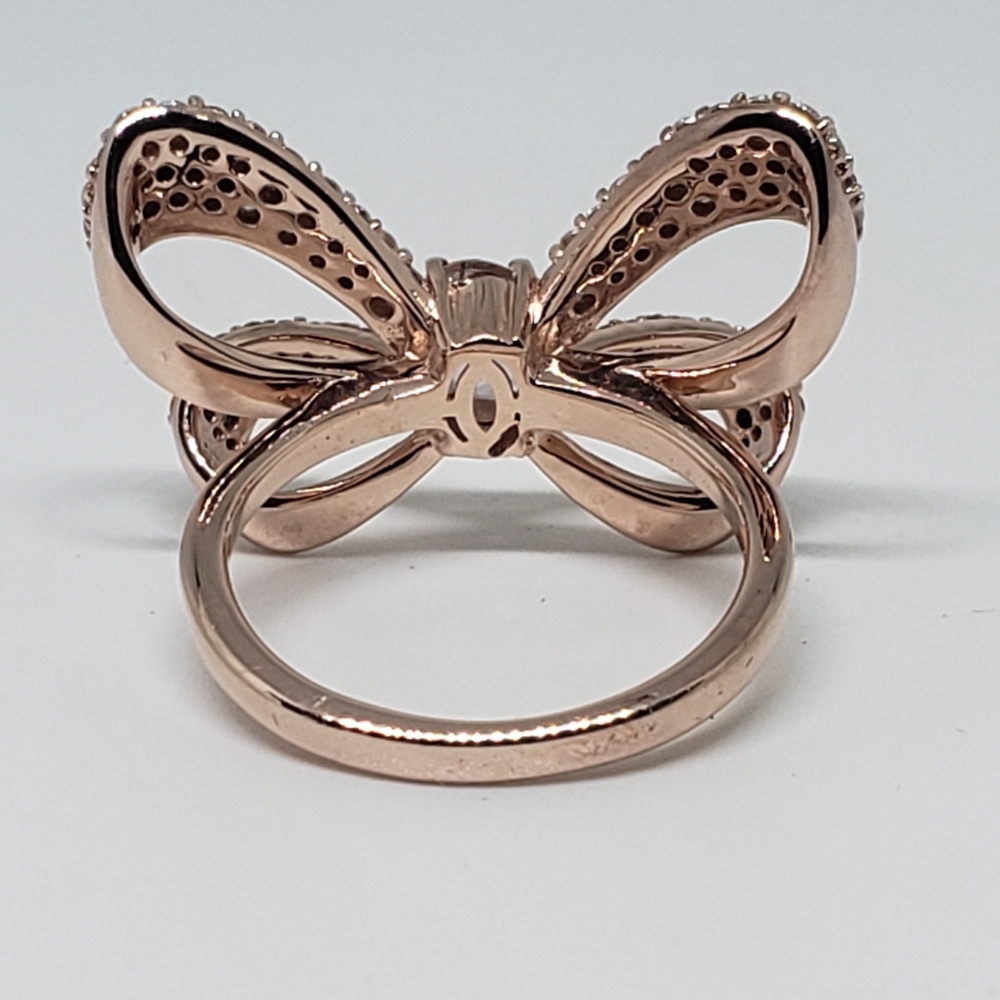 AAA Natural Pink Morganite & Pave Set Moissanite Bow Ring in 18k Rose Gold over - Picture 5 of 10
